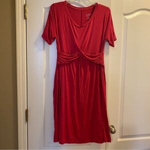 Isabel Maternity Pinkish Red Ruched Wrap Midi Dress